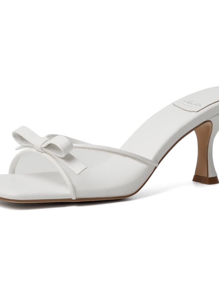 White Bow-Accent Women's Slide Heels